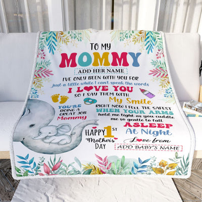 Personalized To My Mommy Blanket From Baby's Name Bump Elephant Custom Name Hi Mommy First Time Gifts 1st Mother's Day Customized Fleece Throw Blanket | siriusteestore