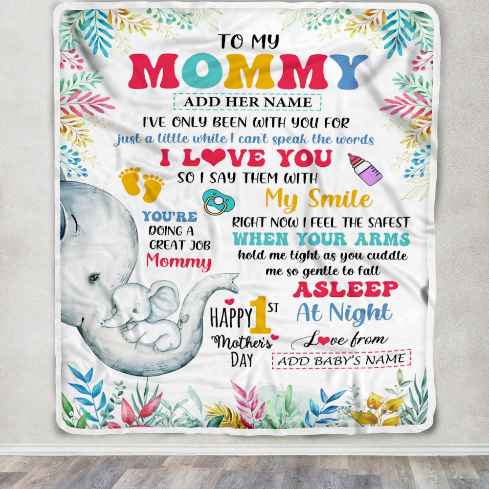 Personalized To My Mommy Blanket From Baby's Name Bump Elephant Custom Name Hi Mommy First Time Gifts 1st Mother's Day Customized Fleece Throw Blanket | siriusteestore