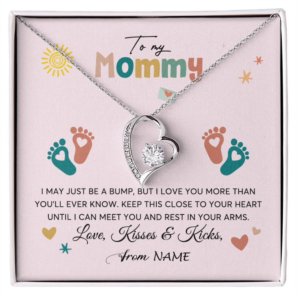 Forever Love Necklace | Personalized To My Mommy From Your Tummy Necklace Unborn Baby Bump Expecting Mom Mommy Pregnant Wife New Mom Mothers Day Customized Gift Box Message Card | siriusteestore