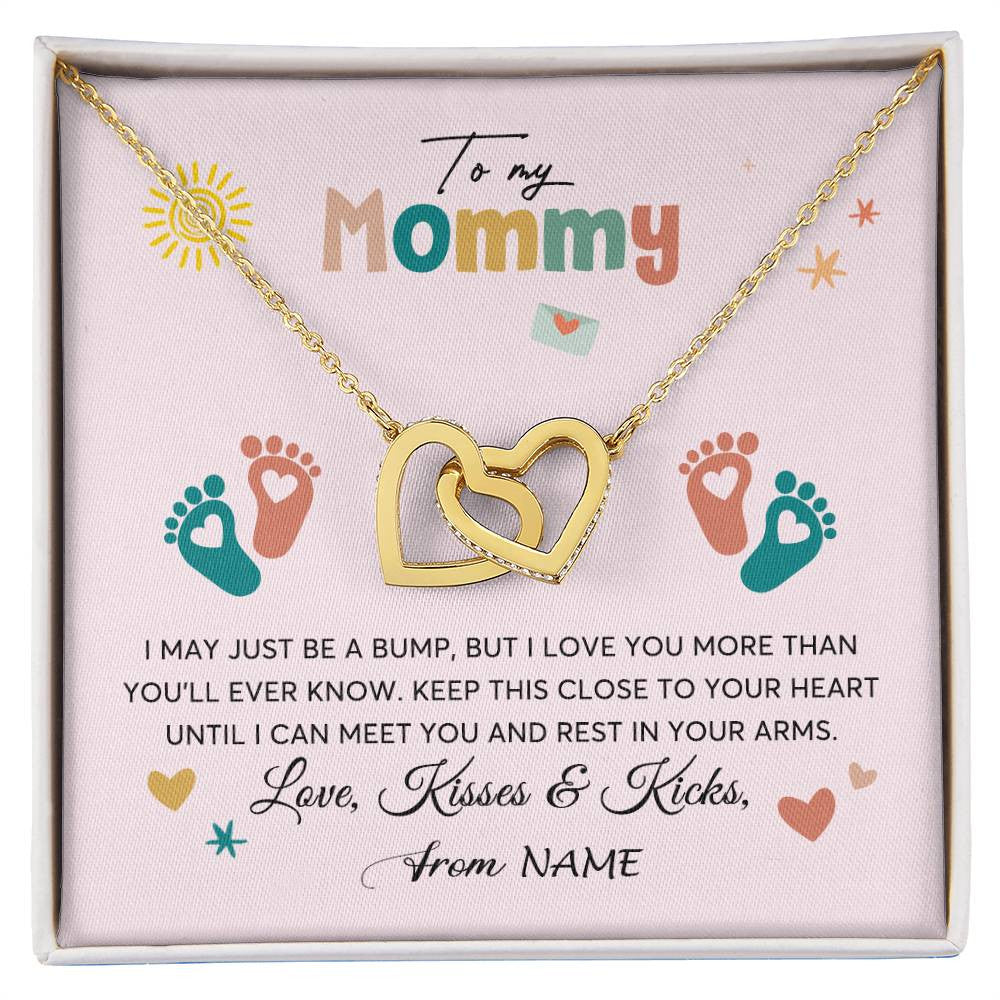 Interlocking Hearts Necklace 18K Yellow Gold Finish | 1 | Personalized To My Mommy From Your Tummy Necklace Unborn Baby Bump Expecting Mom Mommy Pregnant Wife New Mom Mothers Day Customized Gift Box Message Card | siriusteestore