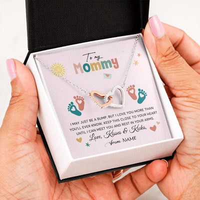 Interlocking Hearts Necklace | Personalized To My Mommy From Your Tummy Necklace Unborn Baby Bump Expecting Mom Mommy Pregnant Wife New Mom Mothers Day Customized Gift Box Message Card | siriusteestore