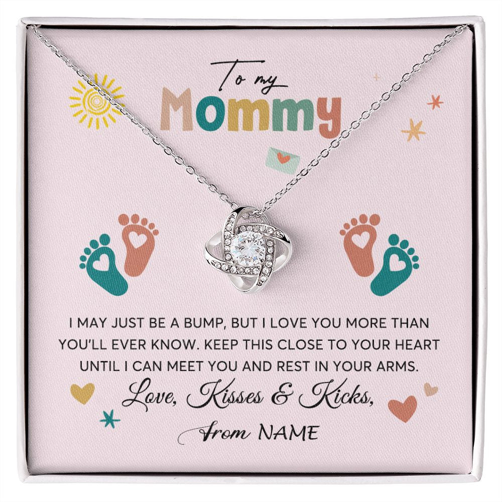 Love Knot Necklace | Personalized To My Mommy From Your Tummy Necklace Unborn Baby Bump Expecting Mom Mommy Pregnant Wife New Mom Mothers Day Customized Gift Box Message Card | siriusteestore