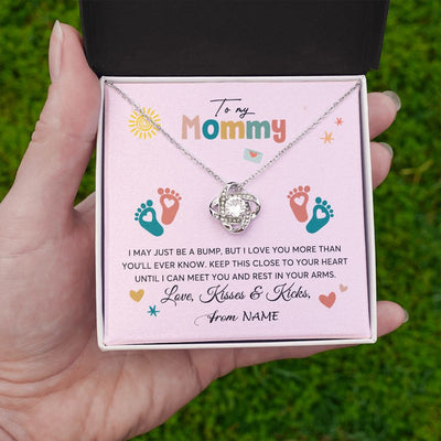 Love Knot Necklace | Personalized To My Mommy From Your Tummy Necklace Unborn Baby Bump Expecting Mom Mommy Pregnant Wife New Mom Mothers Day Customized Gift Box Message Card | siriusteestore