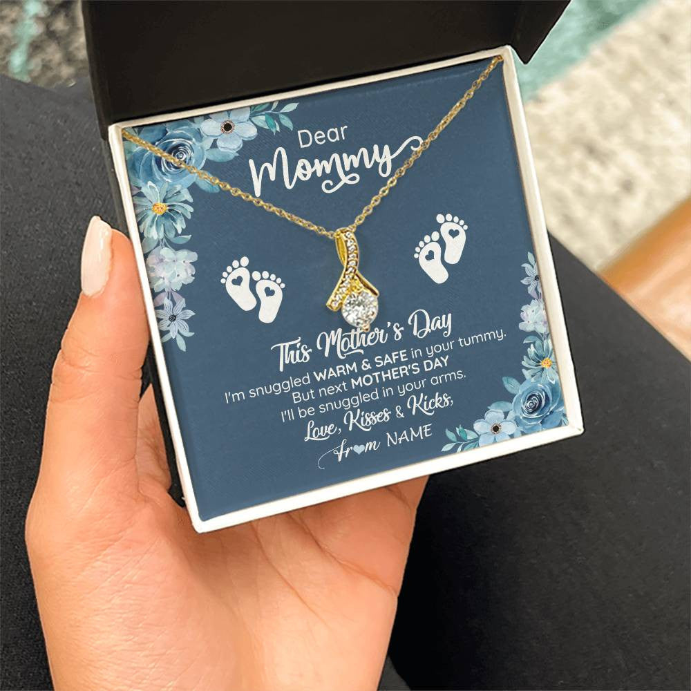 Alluring Beauty Necklace 18K Yellow Gold Finish | 2 | Personalized To My Mommy From Your Tummy Necklace Unborn Baby Bump Expecting Mom Pregnant Wife New Mom Mothers Day Customized Gift Box Message Card | siriusteestore