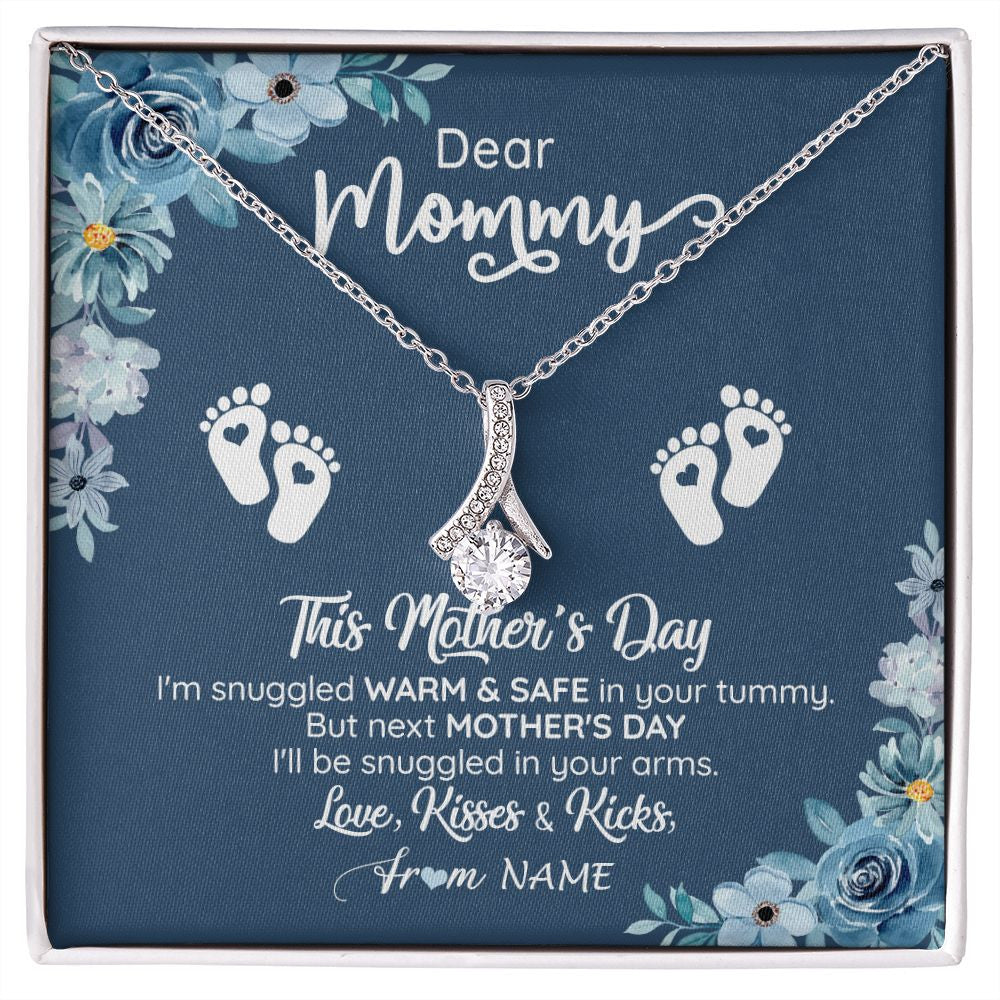 Alluring Beauty Necklace | Personalized To My Mommy From Your Tummy Necklace Unborn Baby Bump Expecting Mom Pregnant Wife New Mom Mothers Day Customized Gift Box Message Card | siriusteestore