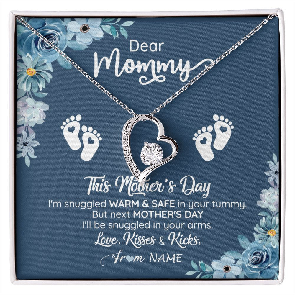 Forever Love Necklace | Personalized To My Mommy From Your Tummy Necklace Unborn Baby Bump Expecting Mom Pregnant Wife New Mom Mothers Day Customized Gift Box Message Card | siriusteestore