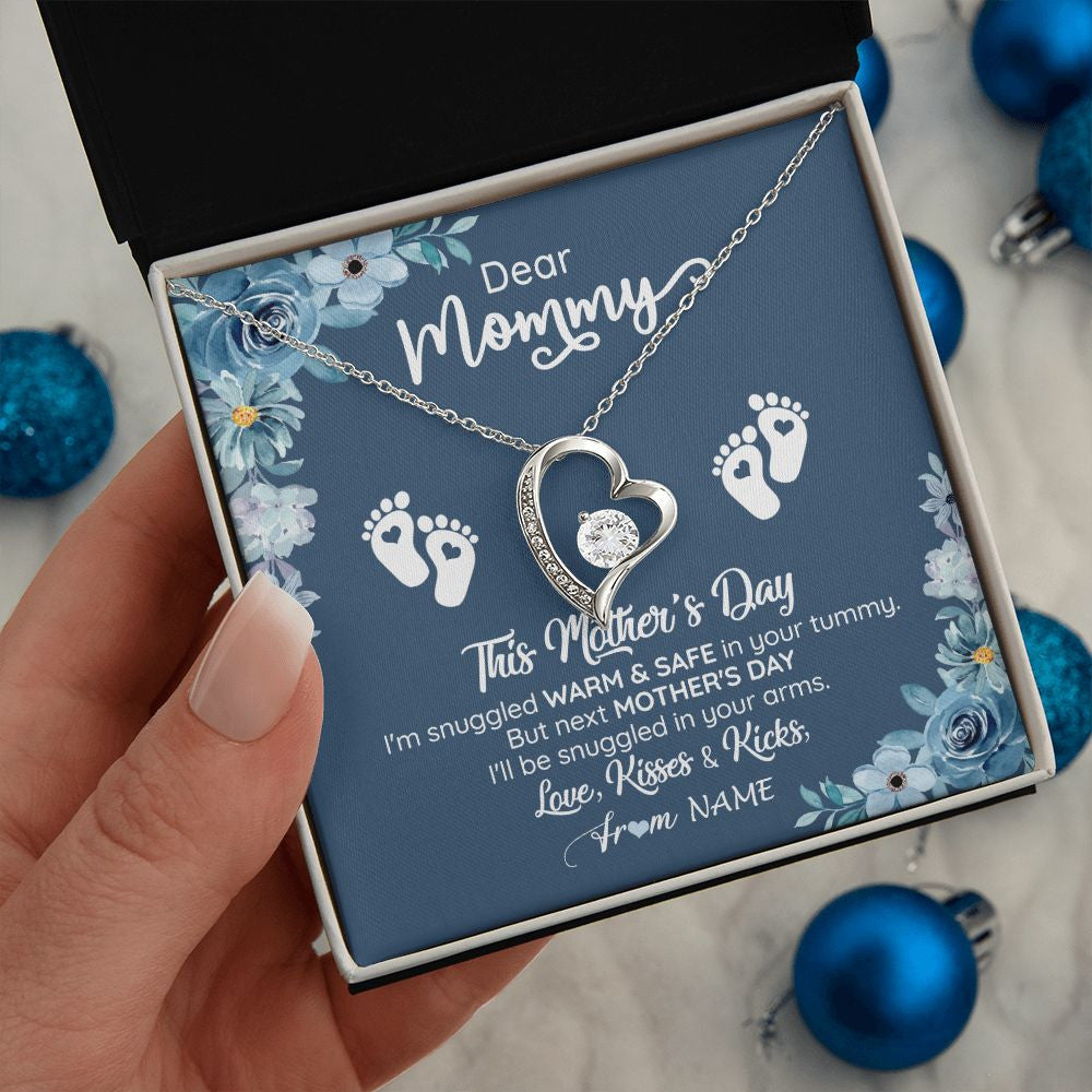 Forever Love Necklace | Personalized To My Mommy From Your Tummy Necklace Unborn Baby Bump Expecting Mom Pregnant Wife New Mom Mothers Day Customized Gift Box Message Card | siriusteestore