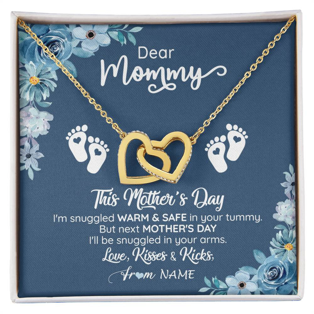 Interlocking Hearts Necklace 18K Yellow Gold Finish | 1 | Personalized To My Mommy From Your Tummy Necklace Unborn Baby Bump Expecting Mom Pregnant Wife New Mom Mothers Day Customized Gift Box Message Card | siriusteestore