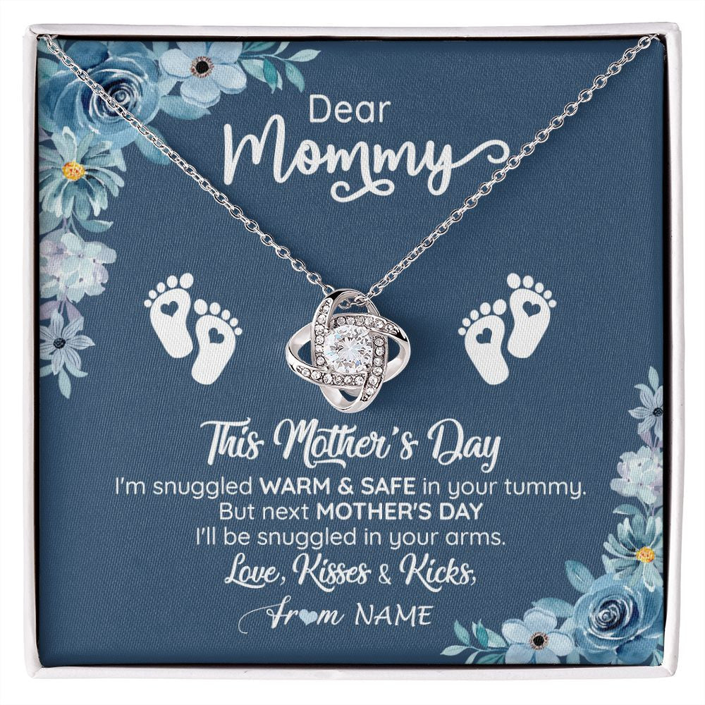 Love Knot Necklace | Personalized To My Mommy From Your Tummy Necklace Unborn Baby Bump Expecting Mom Pregnant Wife New Mom Mothers Day Customized Gift Box Message Card | siriusteestore