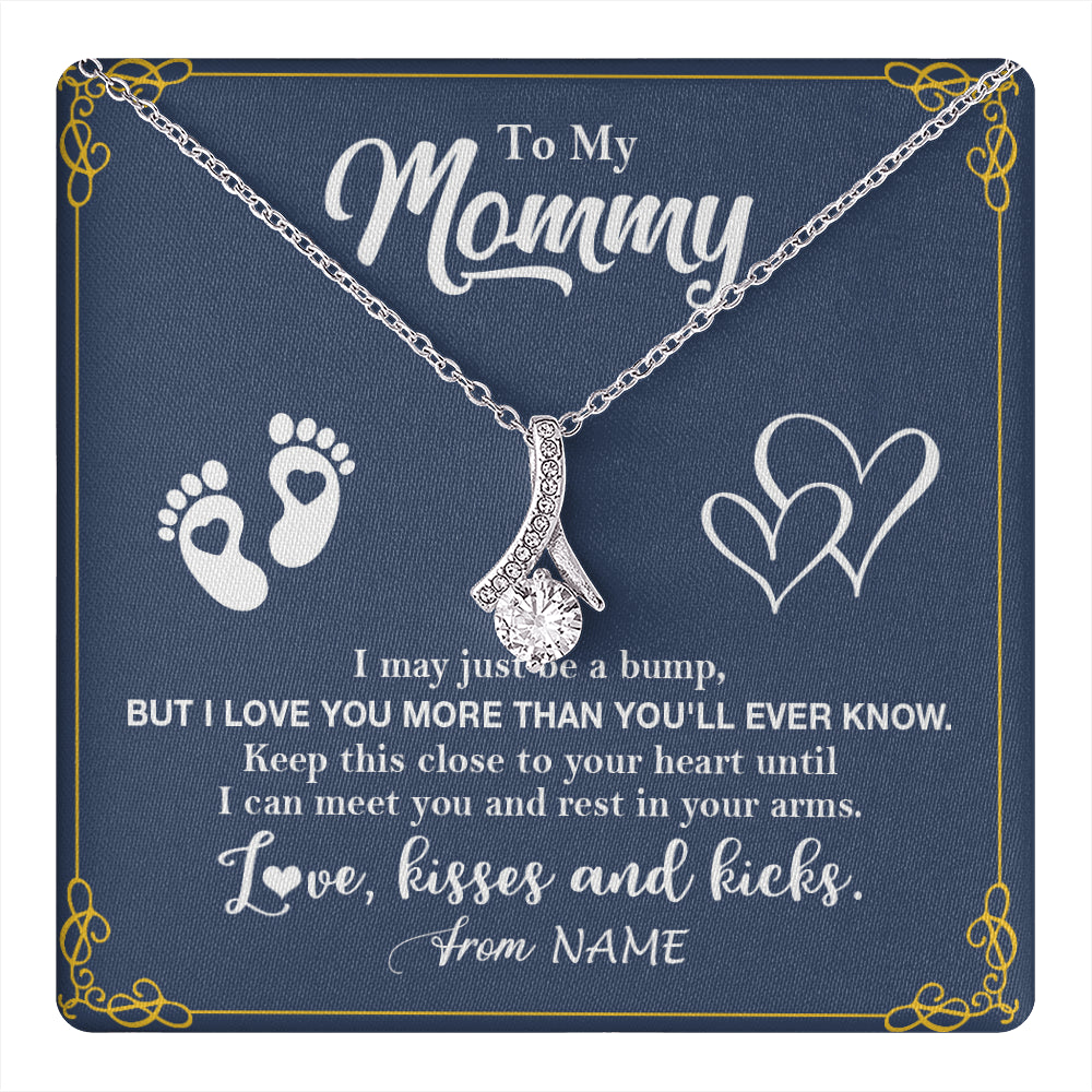 Alluring Beauty Necklace 14K White Gold Finish | 1 | Personalized To My Mommy From Your Tummy Necklace Unborn Baby Bump New Mom Mommy To Be Pregnant Wife First Time Mothers Day Customized Gift Box Message Card | siriusteestore