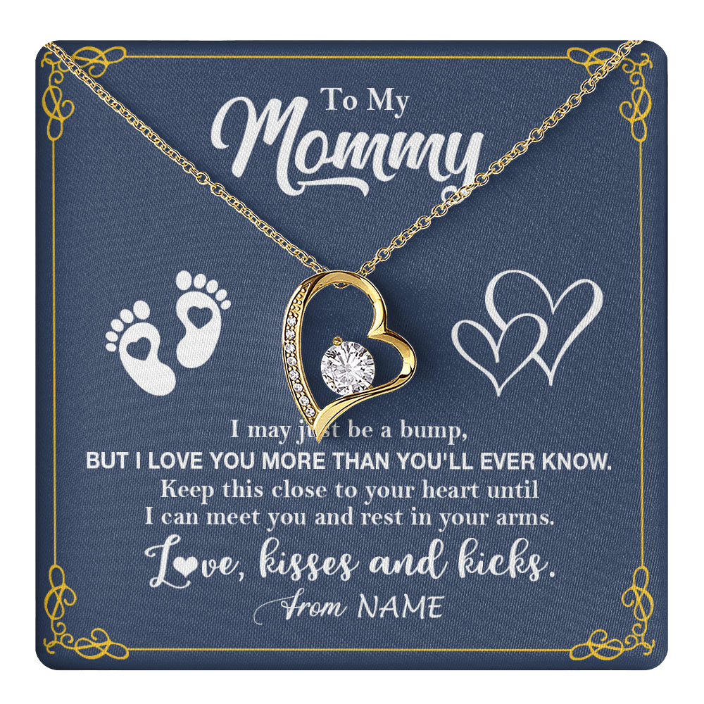 Forever Love Necklace 18K Yellow Gold Finish | 1 | Personalized To My Mommy From Your Tummy Necklace Unborn Baby Bump New Mom Mommy To Be Pregnant Wife First Time Mothers Day Customized Gift Box Message Card | siriusteestore