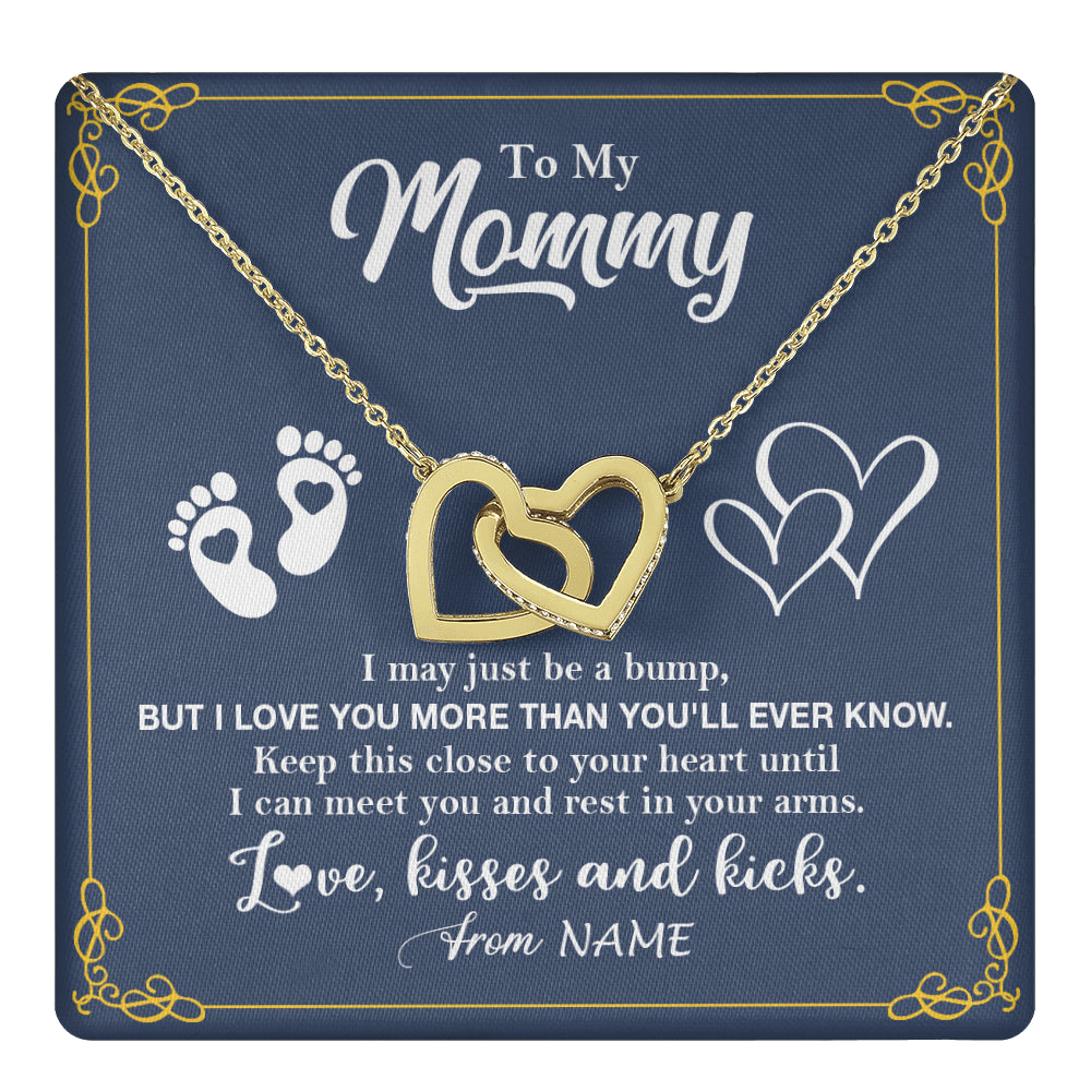 Interlocking Hearts Necklace 18K Yellow Gold Finish | 1 | Personalized To My Mommy From Your Tummy Necklace Unborn Baby Bump New Mom Mommy To Be Pregnant Wife First Time Mothers Day Customized Gift Box Message Card | siriusteestore