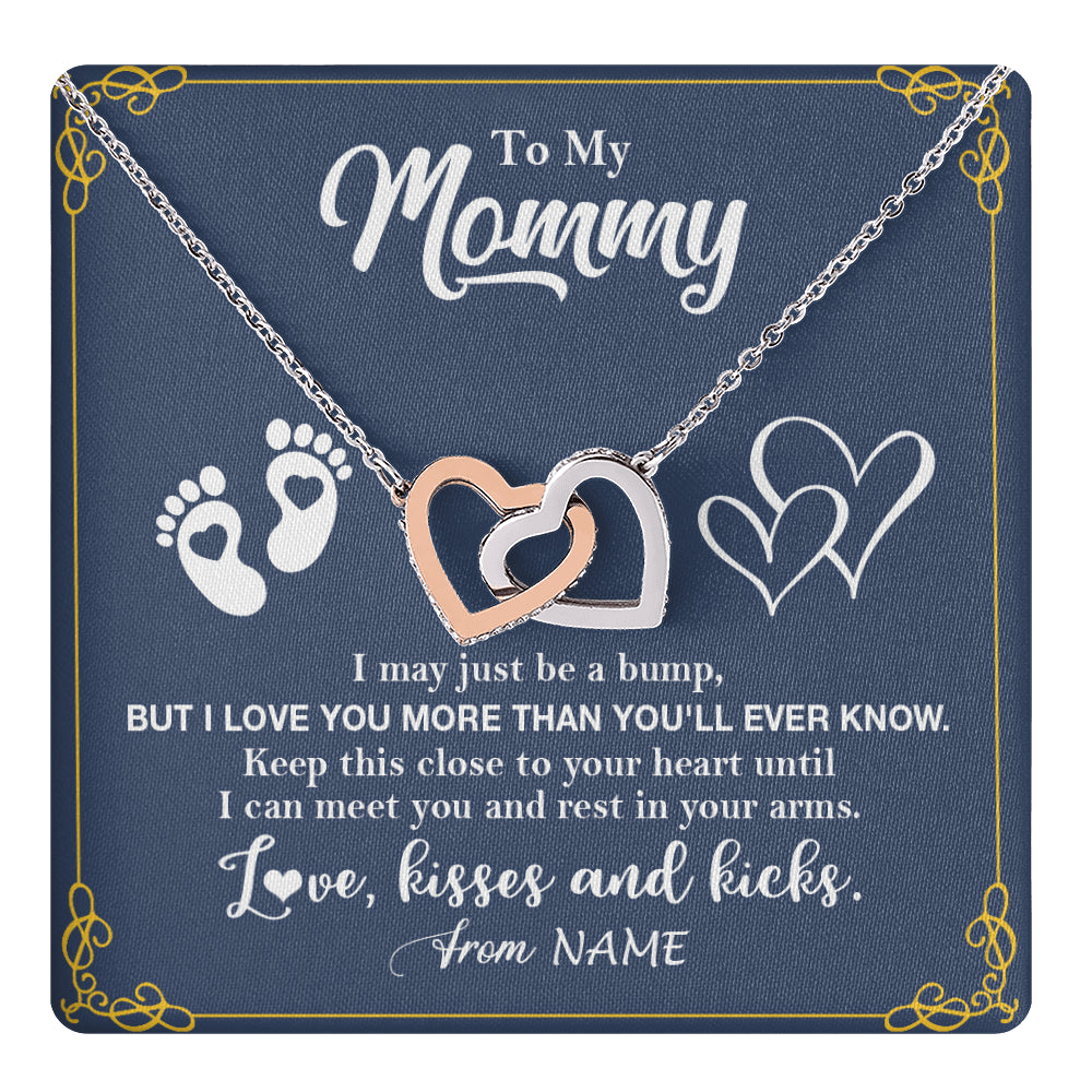 Interlocking Hearts Necklace Stainless Steel & Rose Gold Finish | 1 | Personalized To My Mommy From Your Tummy Necklace Unborn Baby Bump New Mom Mommy To Be Pregnant Wife First Time Mothers Day Customized Gift Box Message Card | siriusteestore