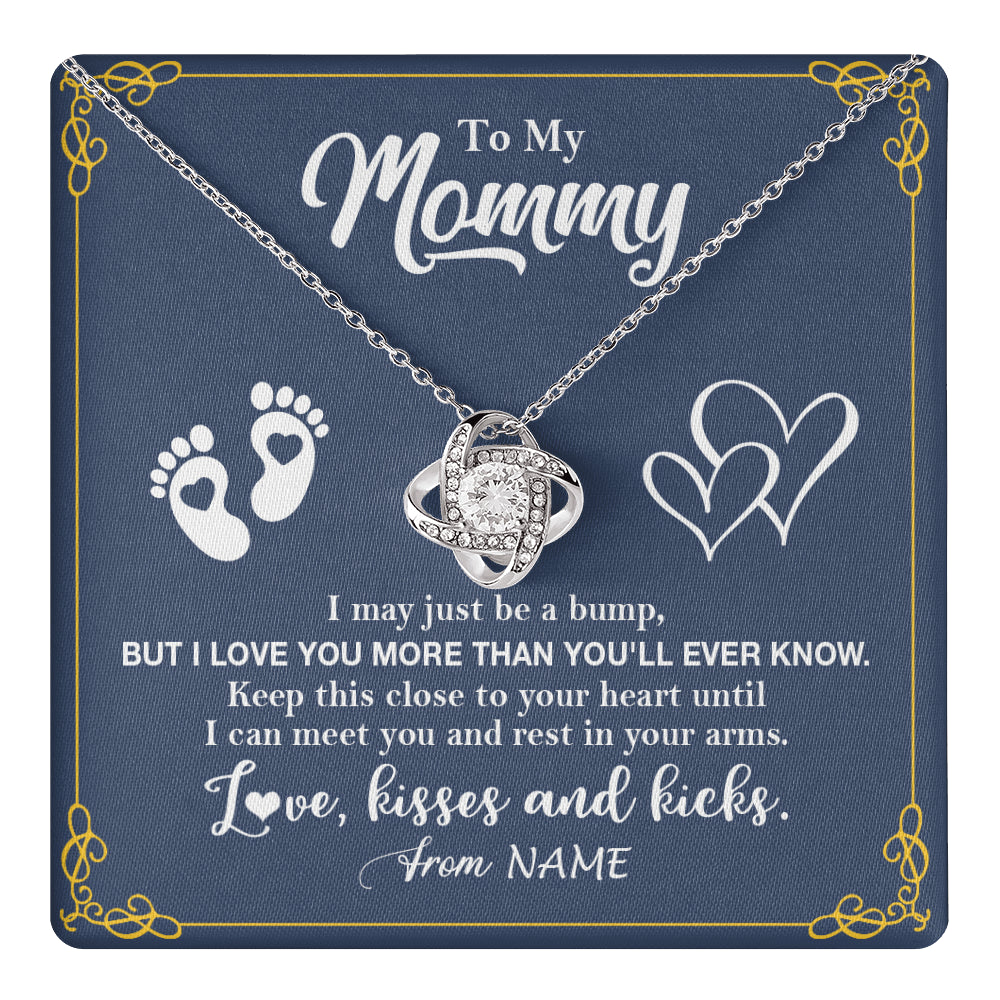 Love Knot Necklace 14K White Gold Finish | 1 | Personalized To My Mommy From Your Tummy Necklace Unborn Baby Bump New Mom Mommy To Be Pregnant Wife First Time Mothers Day Customized Gift Box Message Card | siriusteestore