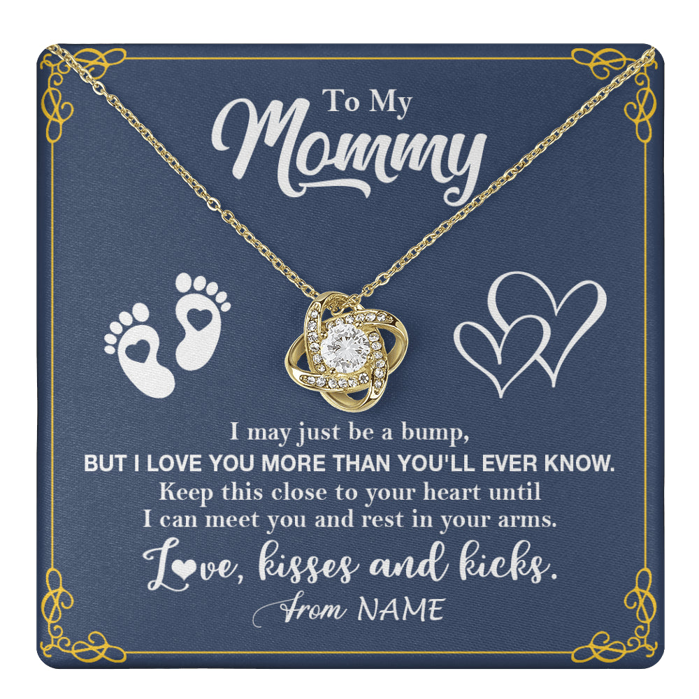 Love Knot Necklace 18K Yellow Gold Finish | 1 | Personalized To My Mommy From Your Tummy Necklace Unborn Baby Bump New Mom Mommy To Be Pregnant Wife First Time Mothers Day Customized Gift Box Message Card | siriusteestore
