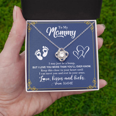 Love Knot Necklace | Personalized To My Mommy From Your Tummy Necklace Unborn Baby Bump New Mom Mommy To Be Pregnant Wife First Time Mothers Day Customized Gift Box Message Card | siriusteestore