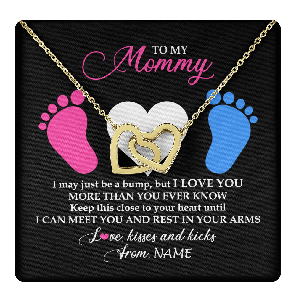 Interlocking Hearts Necklace 18K Yellow Gold Finish | 1 | Personalized To My Mommy Necklace Heart Feet Baby First Time for Pregnant Mom Happy 1st Mothers Day Customized Gift Box and Message Card | siriusteestore