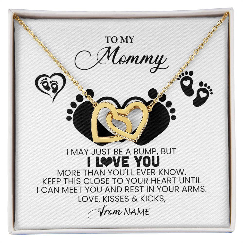 Interlocking Hearts Necklace 18K Yellow Gold Finish | Personalized To My Mommy Necklace Heart Feet New Mom To Be Baby Pregnancy Mom First Time Mom Happy 1st Mothers Day Customized Gift Box and Message Card | siriusteestore