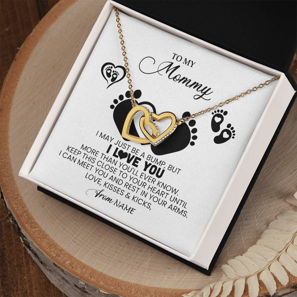 Interlocking Hearts Necklace 18K Yellow Gold Finish | Personalized To My Mommy Necklace Heart Feet New Mom To Be Baby Pregnancy Mom First Time Mom Happy 1st Mothers Day Customized Gift Box and Message Card | siriusteestore