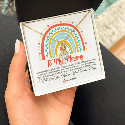 Alluring Beauty Necklace 18K Yellow Gold Finish | Personalized To My Mommy Necklace Rainbow Baby Expecting New Mom Amazing Mother 1st Mom Pregnant Mother To Be Mothers Day Customized Gift Box Message Card | siriusteestore