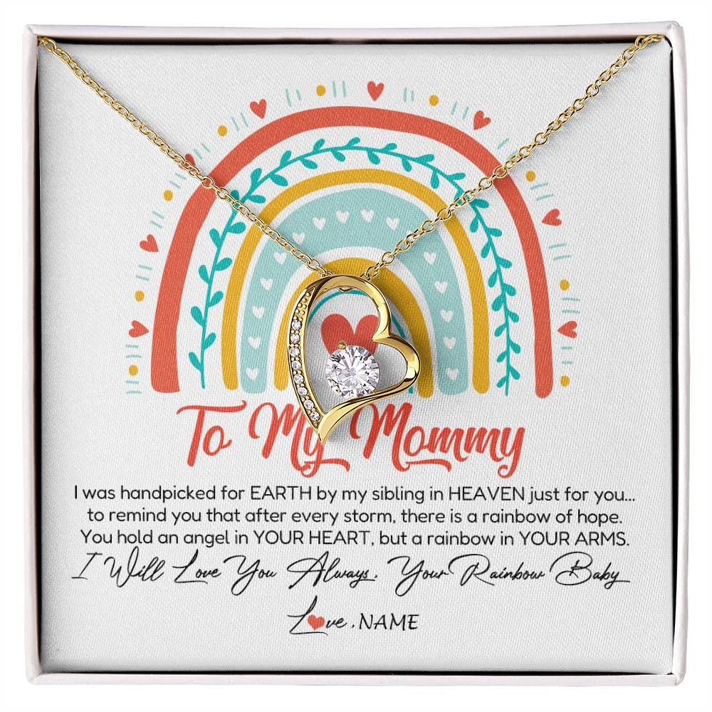 Forever Love Necklace 18K Yellow Gold Finish | Personalized To My Mommy Necklace Rainbow Baby Expecting New Mom Amazing Mother 1st Mom Pregnant Mother To Be Mothers Day Customized Gift Box Message Card | siriusteestore