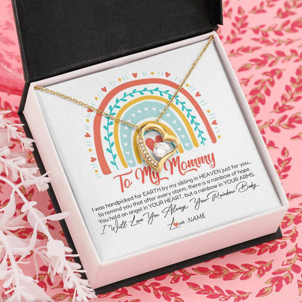 Forever Love Necklace 18K Yellow Gold Finish | Personalized To My Mommy Necklace Rainbow Baby Expecting New Mom Amazing Mother 1st Mom Pregnant Mother To Be Mothers Day Customized Gift Box Message Card | siriusteestore