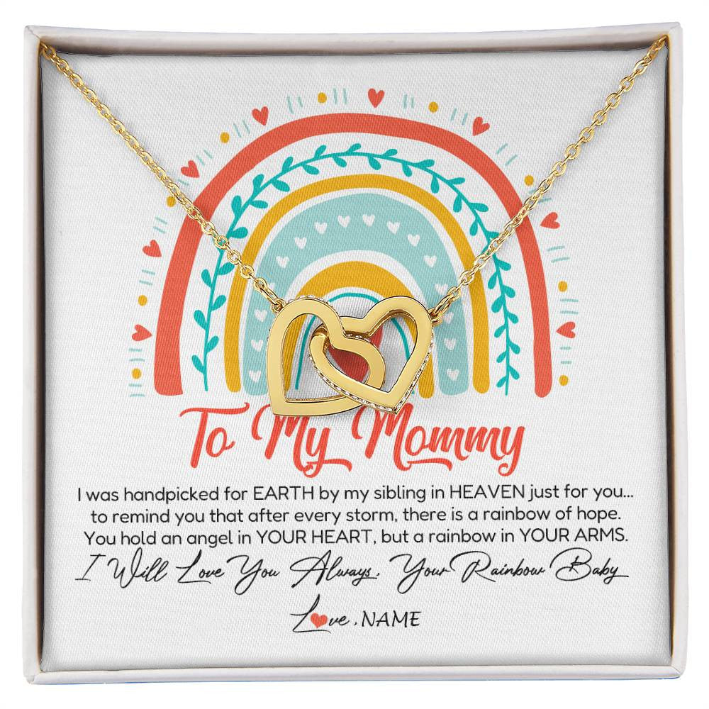 Interlocking Hearts Necklace 18K Yellow Gold Finish | Personalized To My Mommy Necklace Rainbow Baby Expecting New Mom Amazing Mother 1st Mom Pregnant Mother To Be Mothers Day Customized Gift Box Message Card | siriusteestore