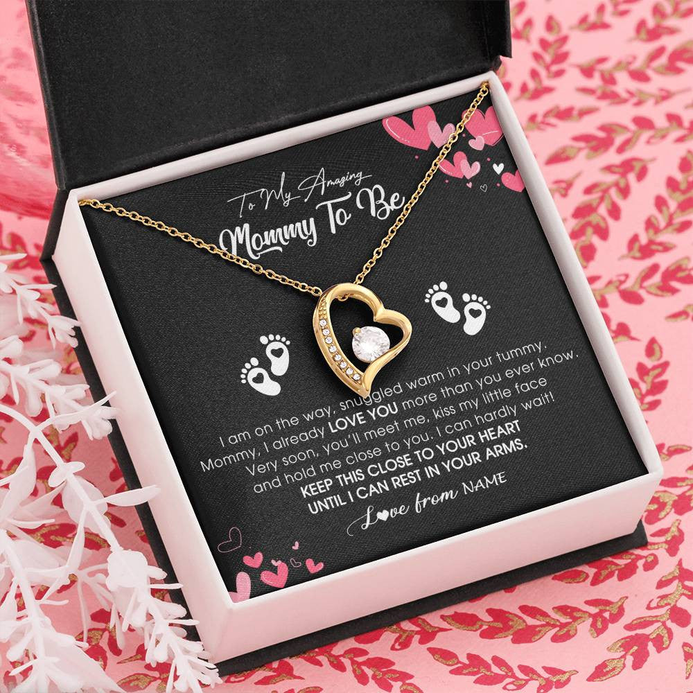 Forever Love Necklace 18K Yellow Gold Finish | Personalized To My Mommy To Be Necklace Never ending From Baby Bump For First Time Mom Pregnant Happy 1st Mothers Day Jewelry Customized Gift Box Message Card | siriusteestore