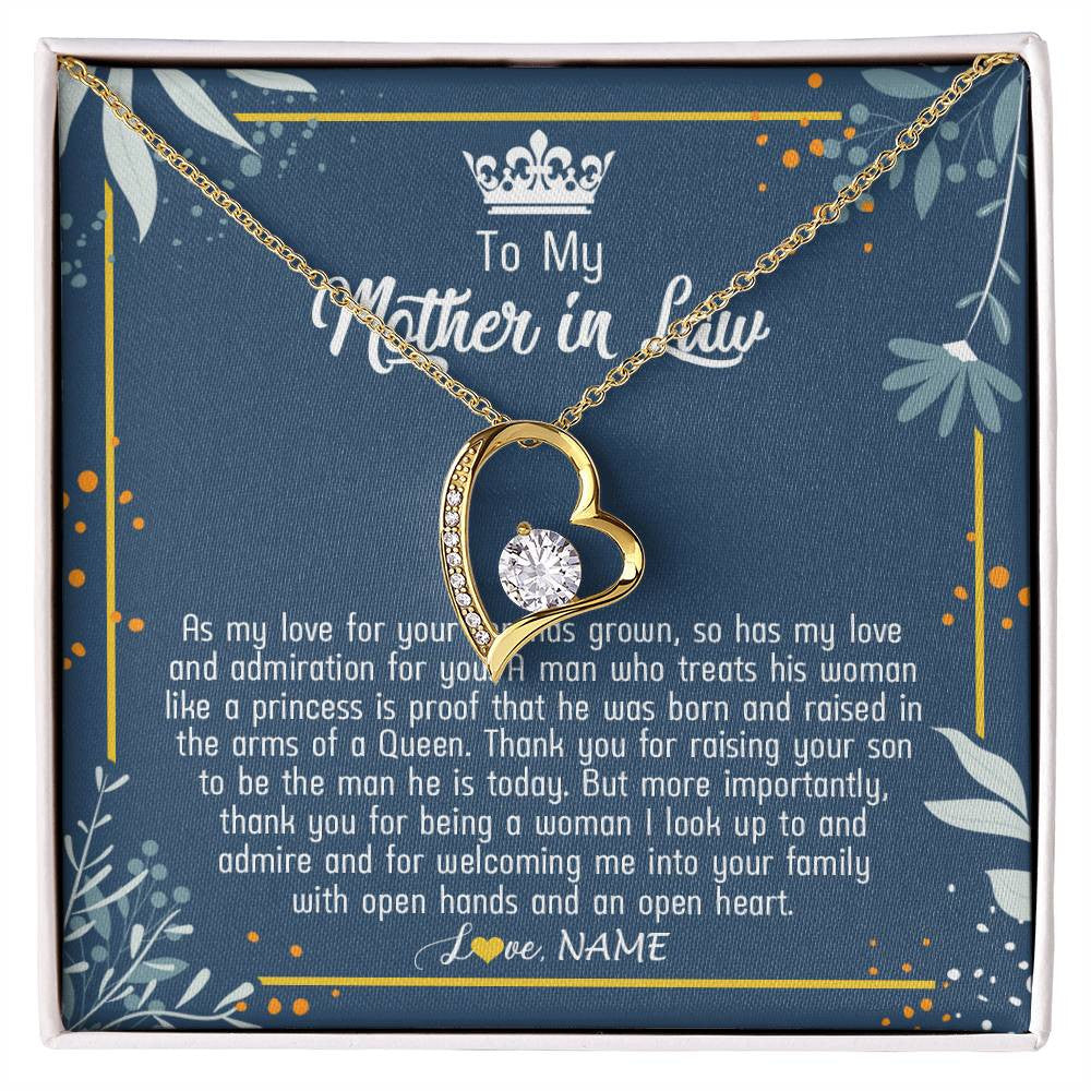 Forever Love Necklace 18K Yellow Gold Finish | Personalized To My Mother In Law Necklace As My Love For Your Son Mother's Day Husband's Mom Birthday Anniversary Christmas Customized Gift Box Message Card | siriusteestore