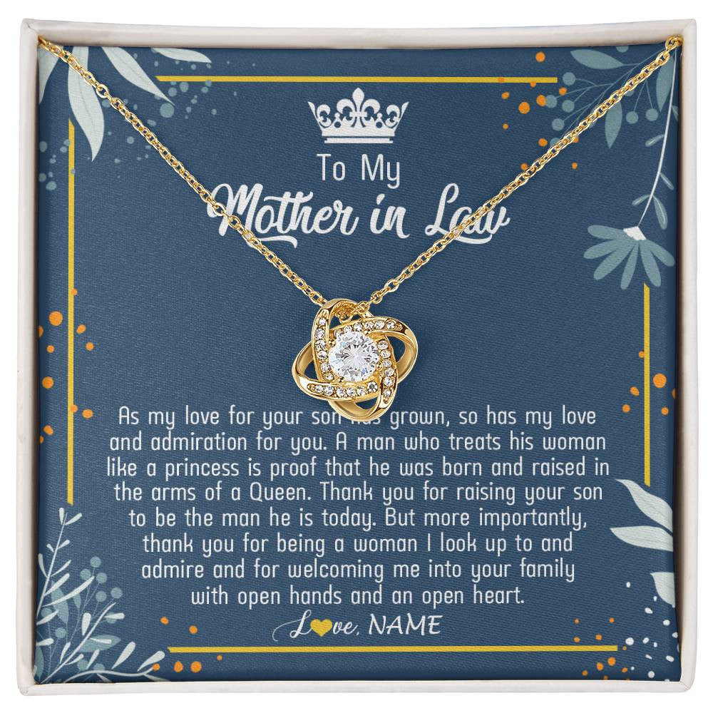 Love Knot Necklace 18K Yellow Gold Finish | Personalized To My Mother In Law Necklace As My Love For Your Son Mother's Day Husband's Mom Birthday Anniversary Christmas Customized Gift Box Message Card | siriusteestore