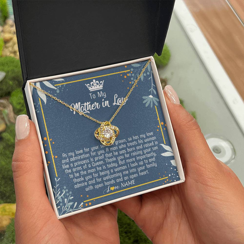 Love Knot Necklace 18K Yellow Gold Finish | Personalized To My Mother In Law Necklace As My Love For Your Son Mother's Day Husband's Mom Birthday Anniversary Christmas Customized Gift Box Message Card | siriusteestore