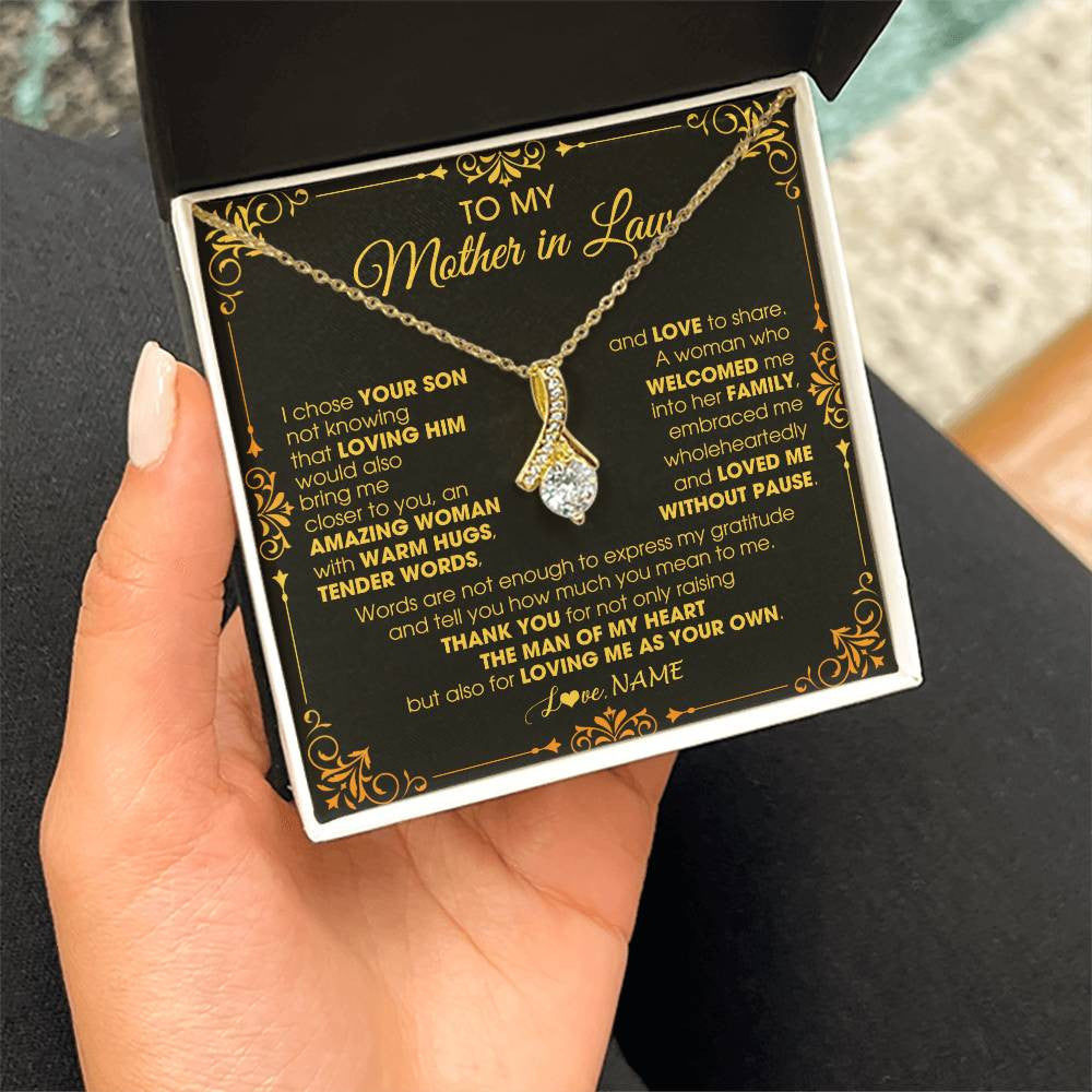 Alluring Beauty Necklace 18K Yellow Gold Finish | 2 | Personalized To My Mother In Law Necklace From Daughter I Chose You Son Mother In Law Mothers Day Birthday Wedding Christmas Customized Gift Box Message Card | siriusteestore