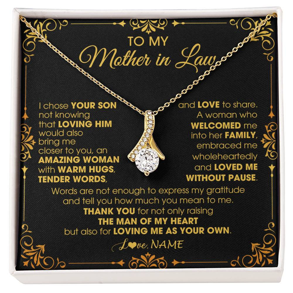 Alluring Beauty Necklace 18K Yellow Gold Finish | 1 | Personalized To My Mother In Law Necklace From Daughter I Chose You Son Mother In Law Mothers Day Birthday Wedding Christmas Customized Gift Box Message Card | siriusteestore