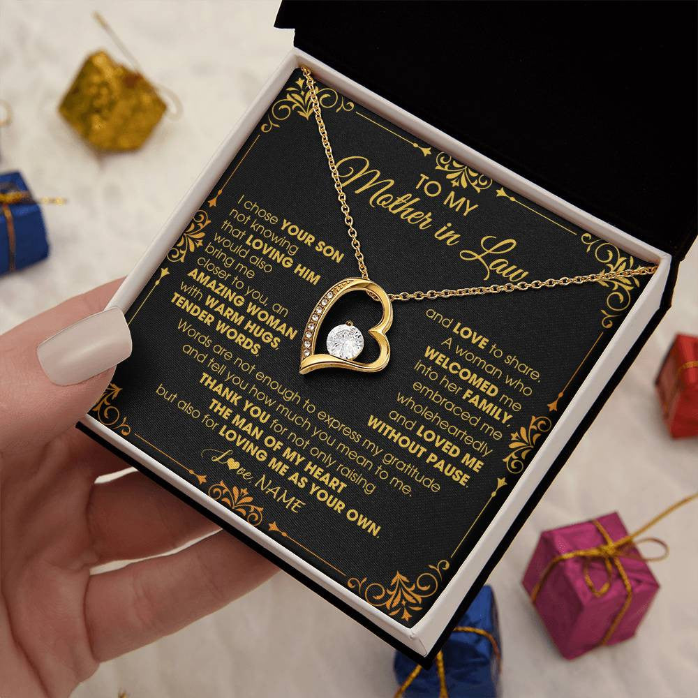 Forever Love Necklace 18K Yellow Gold Finish | 2 | Personalized To My Mother In Law Necklace From Daughter I Chose You Son Mother In Law Mothers Day Birthday Wedding Christmas Customized Gift Box Message Card | siriusteestore
