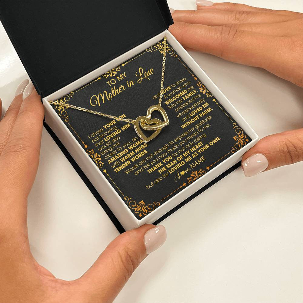 Interlocking Hearts Necklace 18K Yellow Gold Finish | 2 | Personalized To My Mother In Law Necklace From Daughter I Chose You Son Mother In Law Mothers Day Birthday Wedding Christmas Customized Gift Box Message Card | siriusteestore