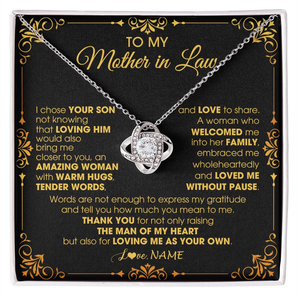 Love Knot Necklace | Personalized To My Mother In Law Necklace From Daughter I Chose You Son Mother In Law Mothers Day Birthday Wedding Christmas Customized Gift Box Message Card | siriusteestore