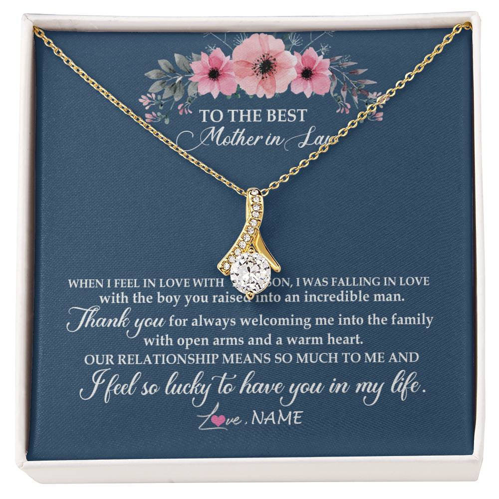 Alluring Beauty Necklace 18K Yellow Gold Finish | Personalized To My Mother In Law Necklace From Daughter In Law Thank You Mother Of The Groom Jewelry Birthday Mothers Day Christmas Customized Message Card | siriusteestore