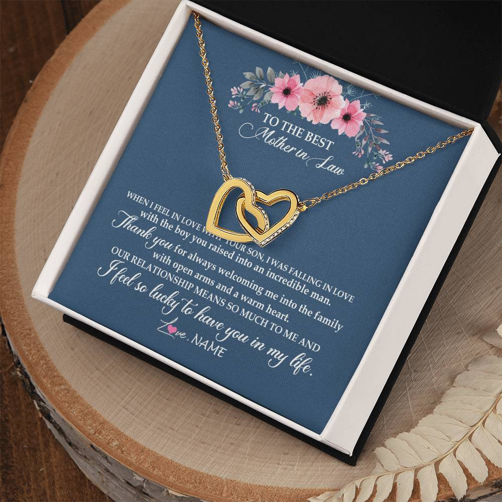 Interlocking Hearts Necklace 18K Yellow Gold Finish | Personalized To My Mother In Law Necklace From Daughter In Law Thank You Mother Of The Groom Jewelry Birthday Mothers Day Christmas Customized Message Card | siriusteestore