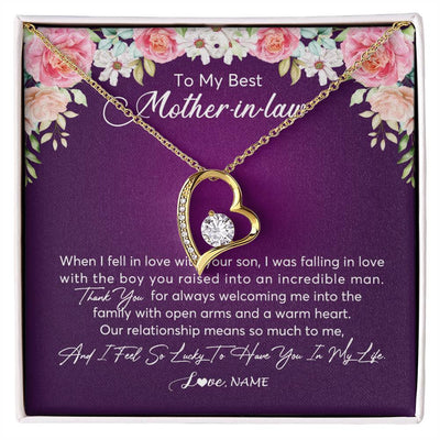 Forever Love Necklace 18K Yellow Gold Finish | Personalized To My Mother In Law Necklace Thank You Mother In Law Wedding Day Birthday Monthers Day Christmas Jewelry Pendant Customized Gift Box Message Card | siriusteestore