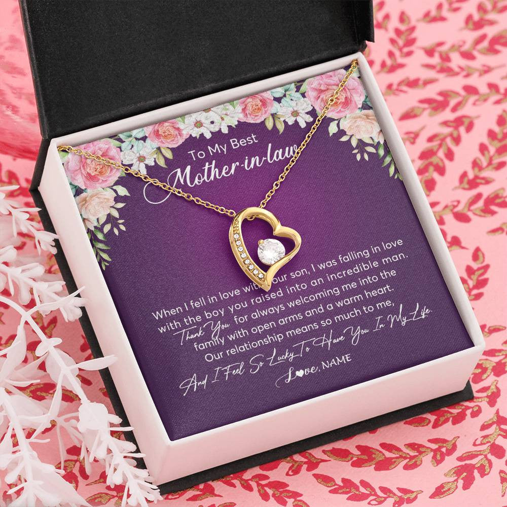 Forever Love Necklace 18K Yellow Gold Finish | Personalized To My Mother In Law Necklace Thank You Mother In Law Wedding Day Birthday Monthers Day Christmas Jewelry Pendant Customized Gift Box Message Card | siriusteestore