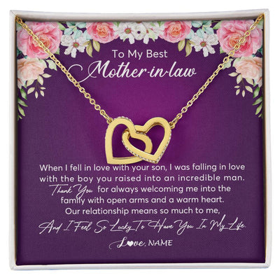Interlocking Hearts Necklace 18K Yellow Gold Finish | Personalized To My Mother In Law Necklace Thank You Mother In Law Wedding Day Birthday Monthers Day Christmas Jewelry Pendant Customized Gift Box Message Card | siriusteestore