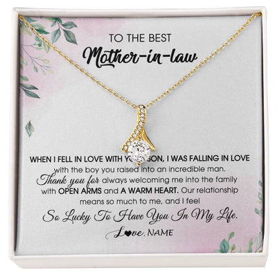 Alluring Beauty Necklace 18K Yellow Gold Finish | Personalized To My Mother In Law Necklace from Daughter In Law I Feel So Lucky Groom's Mother of My Husband Pendant Jewelry Customized Gift Box Message Card | siriusteestore