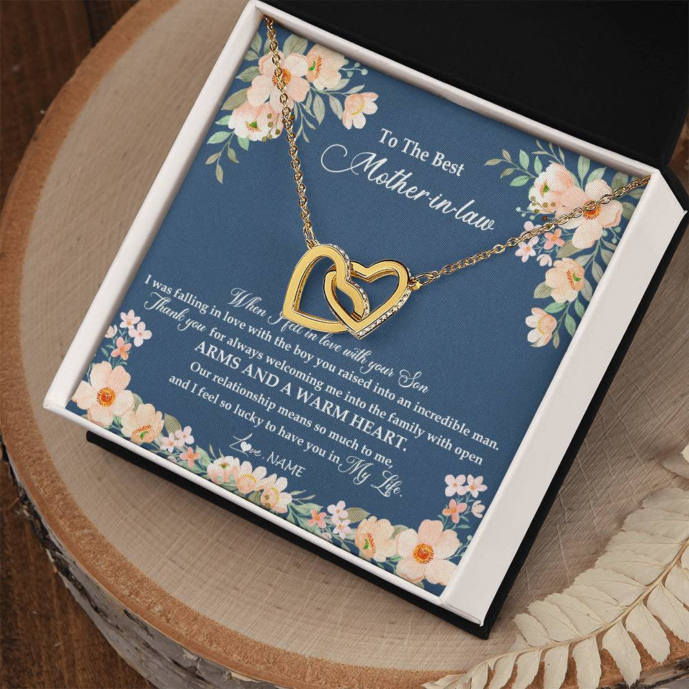 Interlocking Hearts Necklace 18K Yellow Gold Finish | Personalized To My Mother In Law Necklace from Daugter In Law Feel In Love Son Mother Of My Husband Jewelry Birthday Wedding Pendant Customized Message Card | siriusteestore