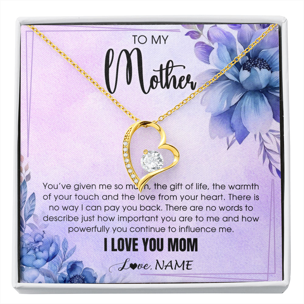 Forever Love Necklace 18K Yellow Gold Finish | 1 | Personalized To My Mother Necklace From Daughter Son I Love You Mom Birthday Gifts Mothers Day Thanksgiving Jewelry Christmas Customized Gift Box Message Card | siriusteestore