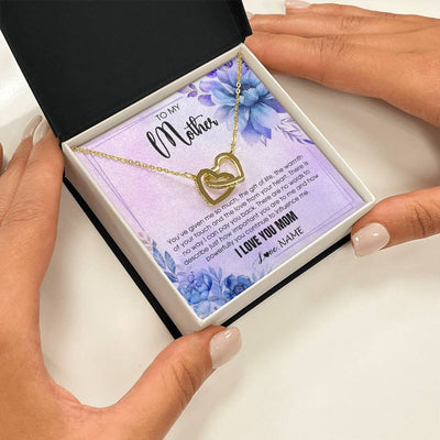 Interlocking Hearts Necklace 18K Yellow Gold Finish | 2 | Personalized To My Mother Necklace From Daughter Son I Love You Mom Birthday Gifts Mothers Day Thanksgiving Jewelry Christmas Customized Gift Box Message Card | siriusteestore