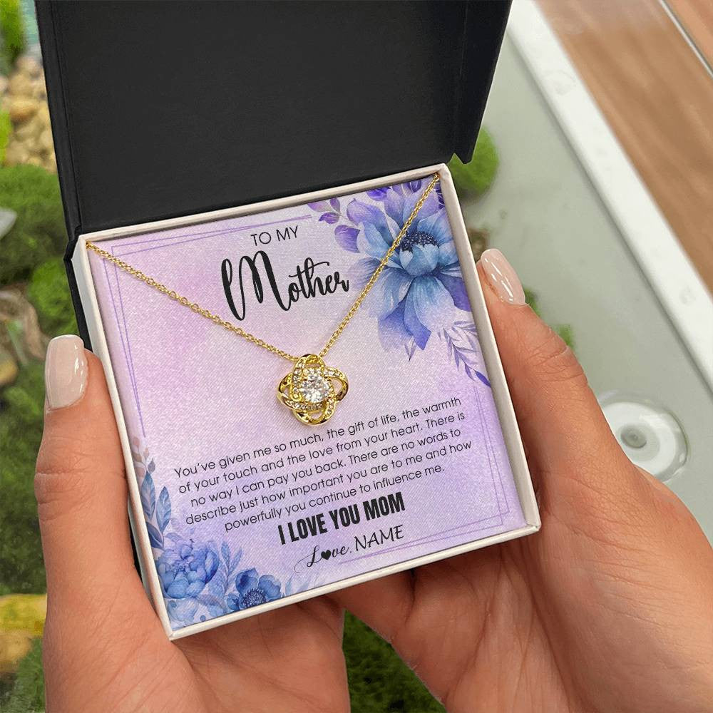 Love Knot Necklace 18K Yellow Gold Finish | 2 | Personalized To My Mother Necklace From Daughter Son I Love You Mom Birthday Gifts Mothers Day Thanksgiving Jewelry Christmas Customized Gift Box Message Card | siriusteestore