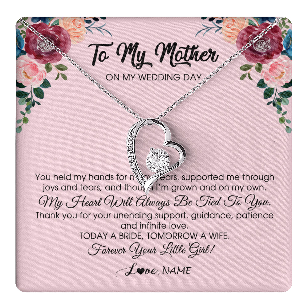 Forever Love Necklace 14K White Gold Finish | 1 | Personalized To My Mother Necklace from Daughter On Wedding Day for Mom Bride's Mother Customized Gift Box Message Card | siriusteestore