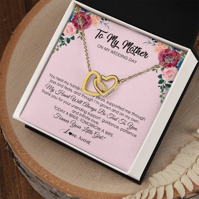 Interlocking Hearts Necklace 18K Yellow Gold Finish | Personalized To My Mother Necklace from Daughter On Wedding Day for Mom Bride's Mother Customized Gift Box Message Card | siriusteestore