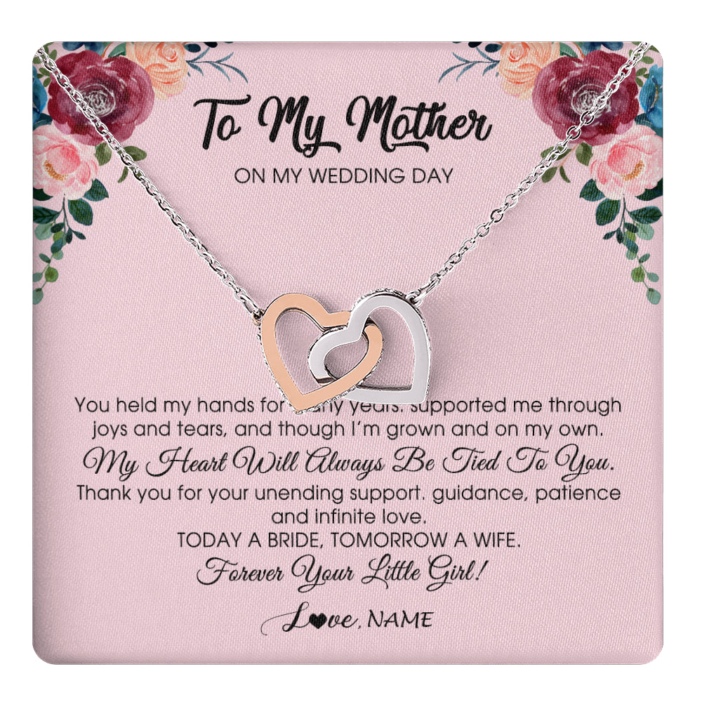 Interlocking Hearts Necklace Stainless Steel & Rose Gold Finish | 1 | Personalized To My Mother Necklace from Daughter On Wedding Day for Mom Bride's Mother Customized Gift Box Message Card | siriusteestore