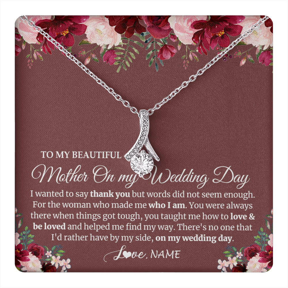 Alluring Beauty Necklace 14K White Gold Finish | 1 | Personalized To My Mother On My Wedding Day Necklace From Daughter Bride To Mom I Wanted To Say Thank You Mother Jewelry Customized Gift Box Message Card | siriusteestore